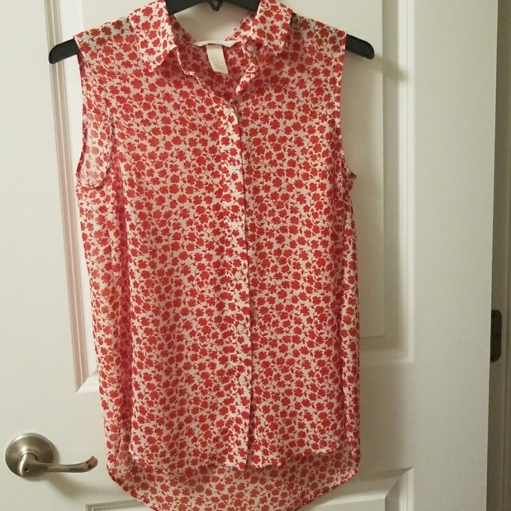 H&M Tank Top Red Orange Flower Pattern